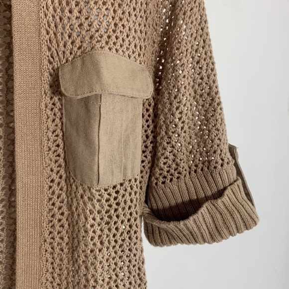 Jaclyn Smith Open Knit Khaki Cargo Cardigan small tan women’s top - Picture 5 of 7
